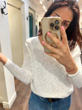 MADI BURNOUT WHITE VNECK SWEATER