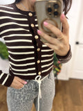 REBECCA BROWN STRIPE CARDI GOLD BUTTON