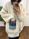 TRIM DENIM POCKET OFF WHITE CARDI JACKET