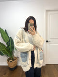 TRIM DENIM POCKET OFF WHITE CARDI JACKET