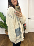 TRIM DENIM POCKET OFF WHITE CARDI JACKET