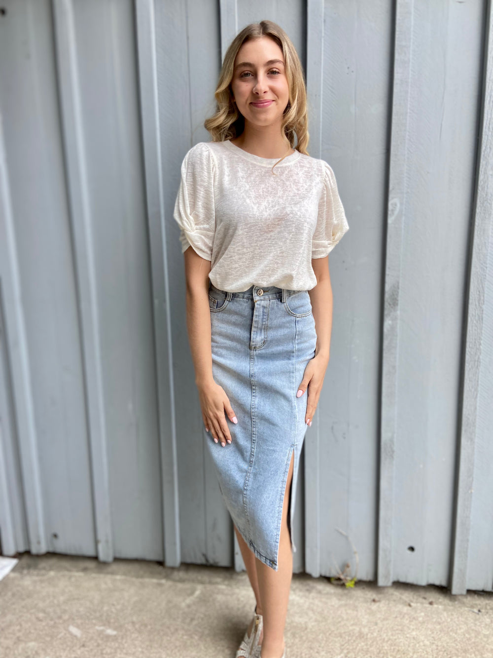 LIZ BURNOUT CREME ALINE CAP TEE