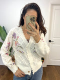 BARACHI FLORAL CREAM CROCHET CARDI
