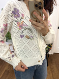 BARACHI FLORAL CREAM CROCHET CARDI