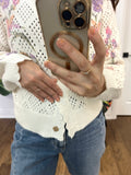 BARACHI FLORAL CREAM CROCHET CARDI