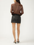 CLUB COATED BLACK DO UP MINI SKIRT
