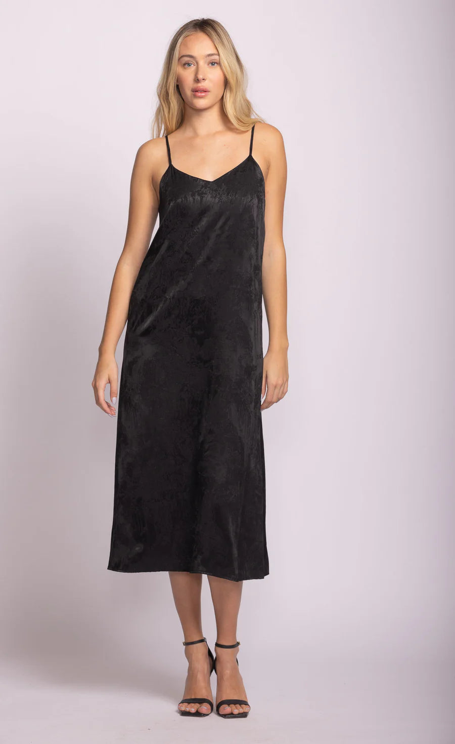 LULA JACQUARD BLACK SLIP DRESS LONG