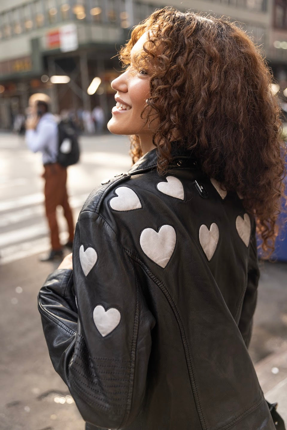 REO BLK WHITE HEART LEATHER JACKET