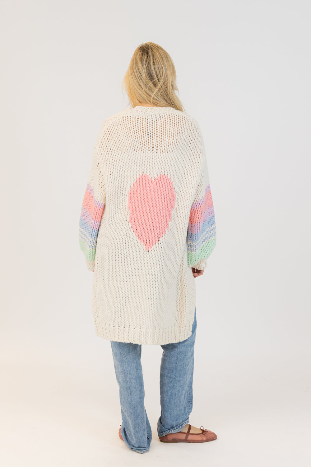 SHILOH PINK PASTEL HEART LONG CARDI