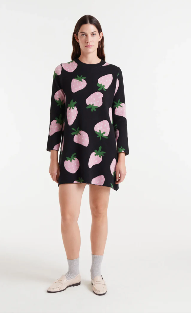 MORANGO PINK STRAWBERRY KNIT BLK DRESS