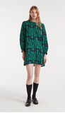 BAROQUE GREEN BLK PRINT WOVEN L/S DRESS
