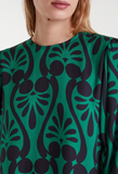 BAROQUE GREEN BLK PRINT WOVEN L/S DRESS