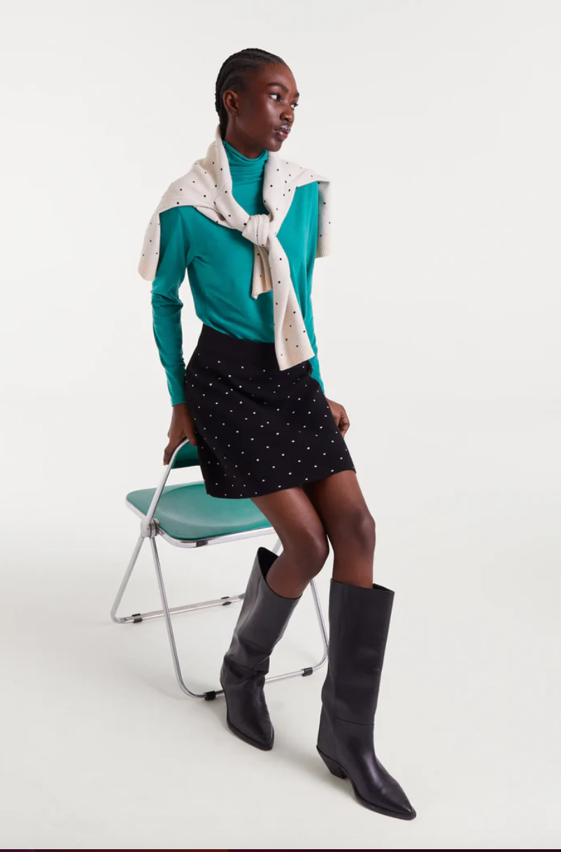 BLACK MINI DOTS ALINE KNIT MIDI