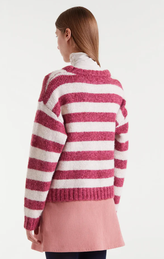 HEATHERED BERRY STRIPE PULLOVER