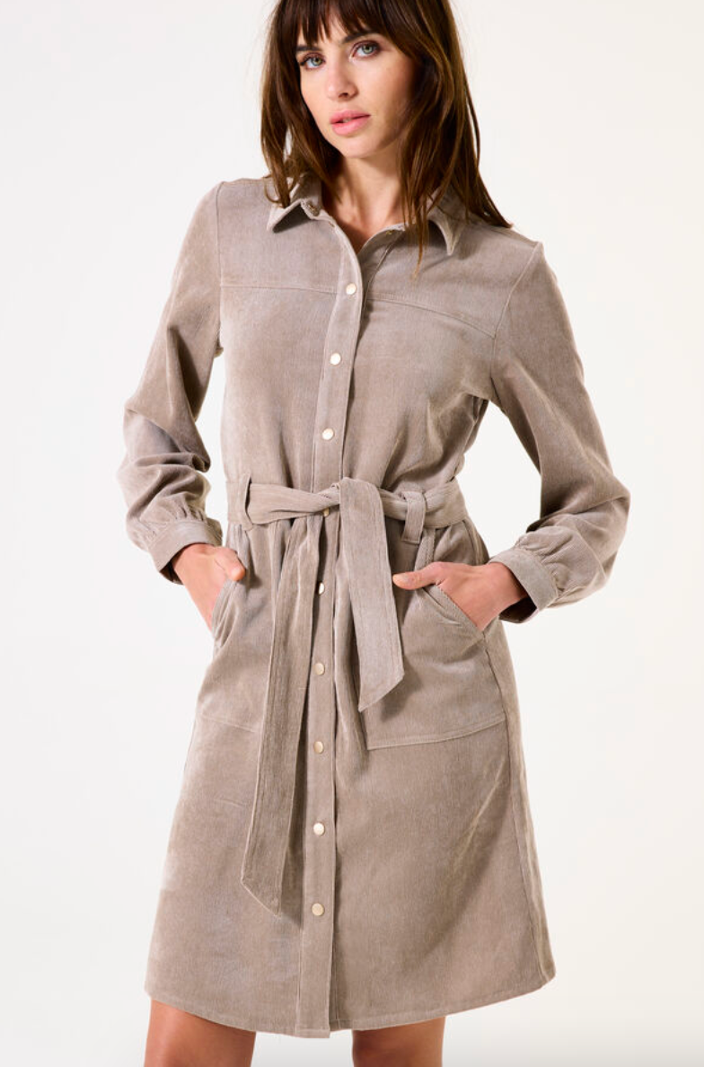 BABY CORD DRESS L/S W/GOLD BUTTONS