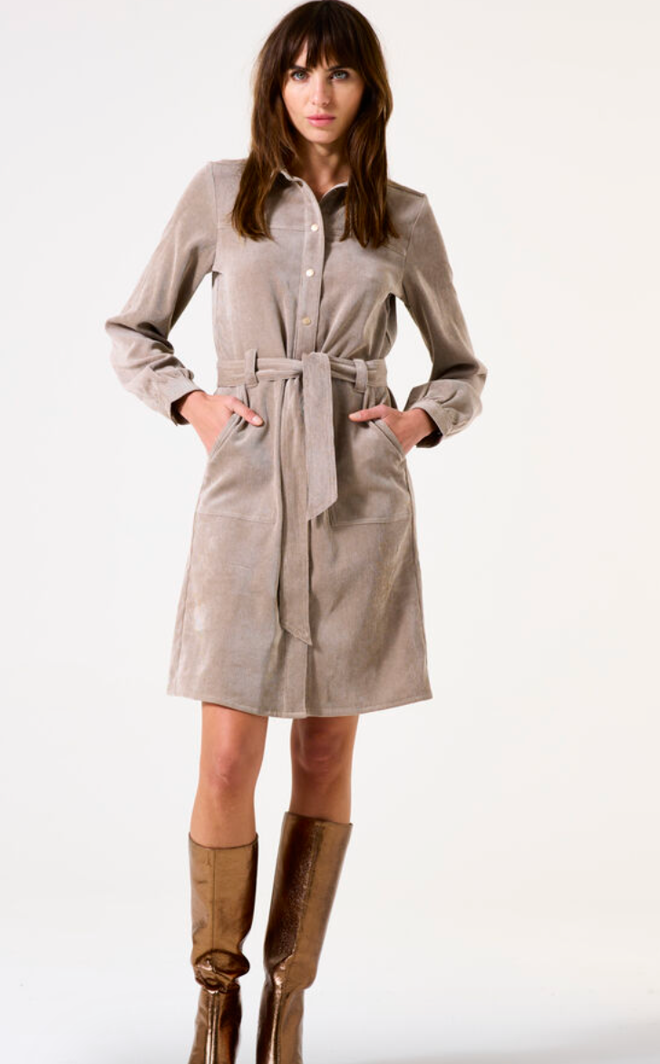 BABY CORD DRESS L/S W/GOLD BUTTONS