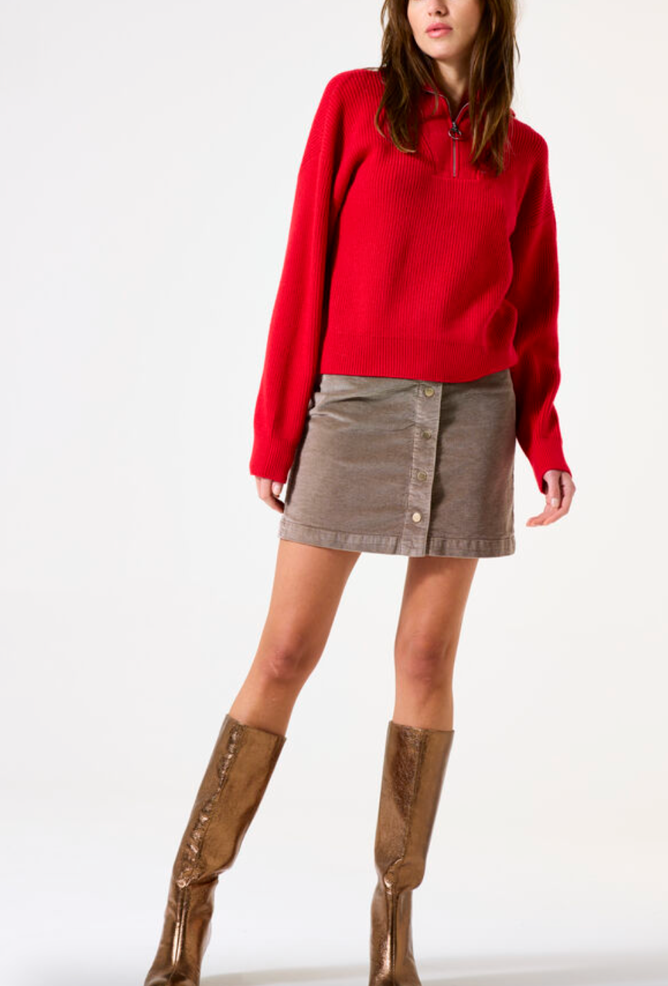 BLENDA TAUPE CORD BUTTON DOWN SKIRT