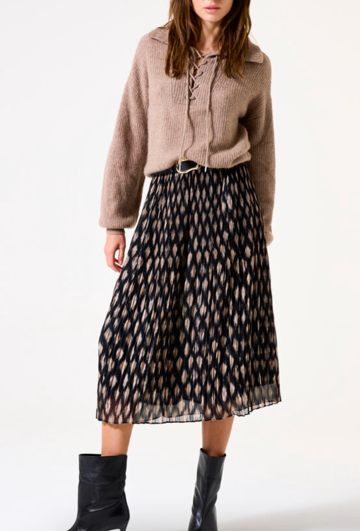 WINA BLACK PRINT BROOMSTICK SKIRT