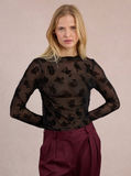 FLOCKED PAISLEY BLACK SHEER L/S
