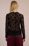 FLOCKED PAISLEY BLACK SHEER L/S