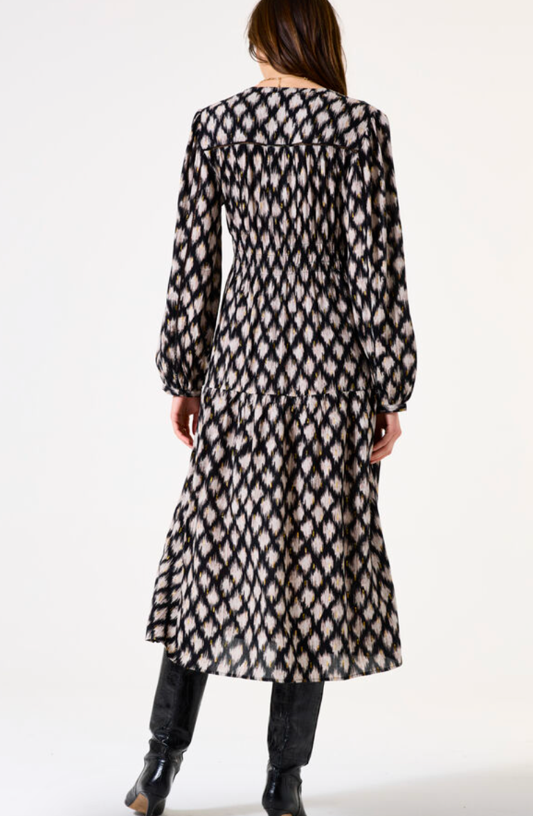 TWINKEL BLK WHITE GOLD FLEX MAXI DRESS