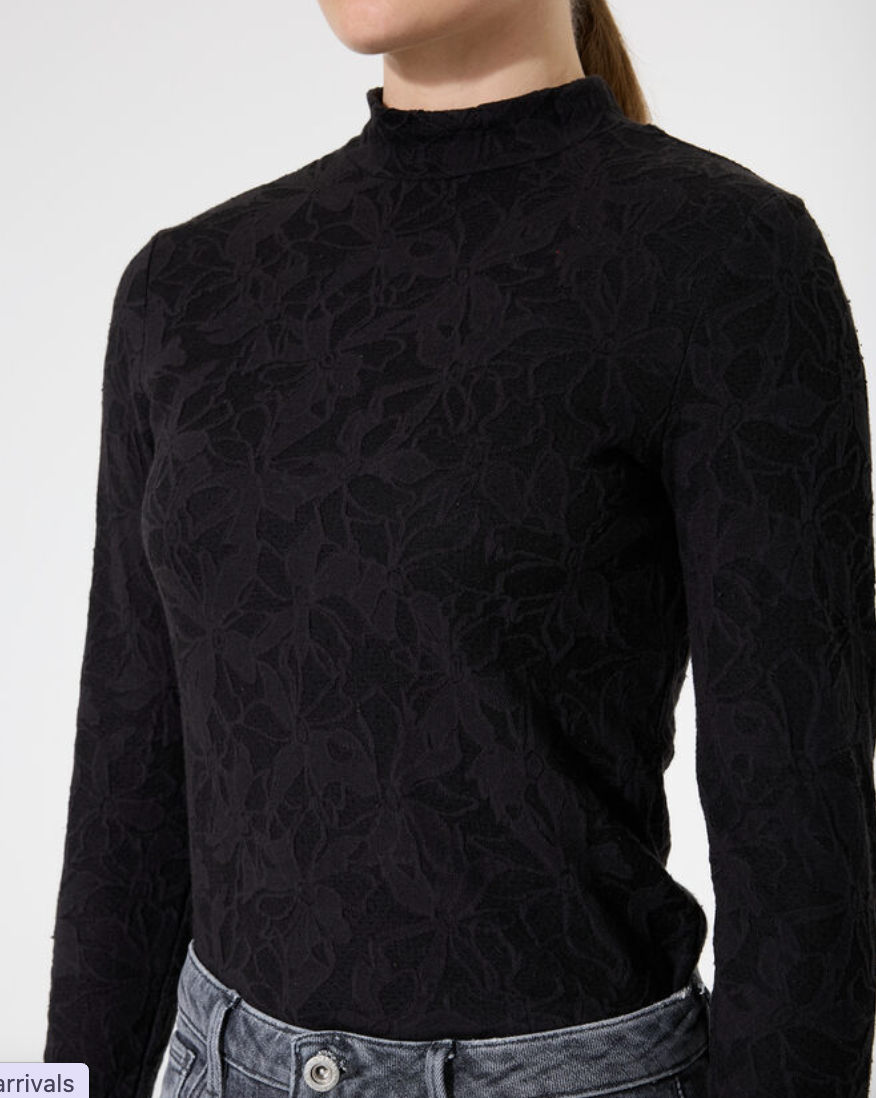 KIM BLK HIGH NECK FLORAL MESH