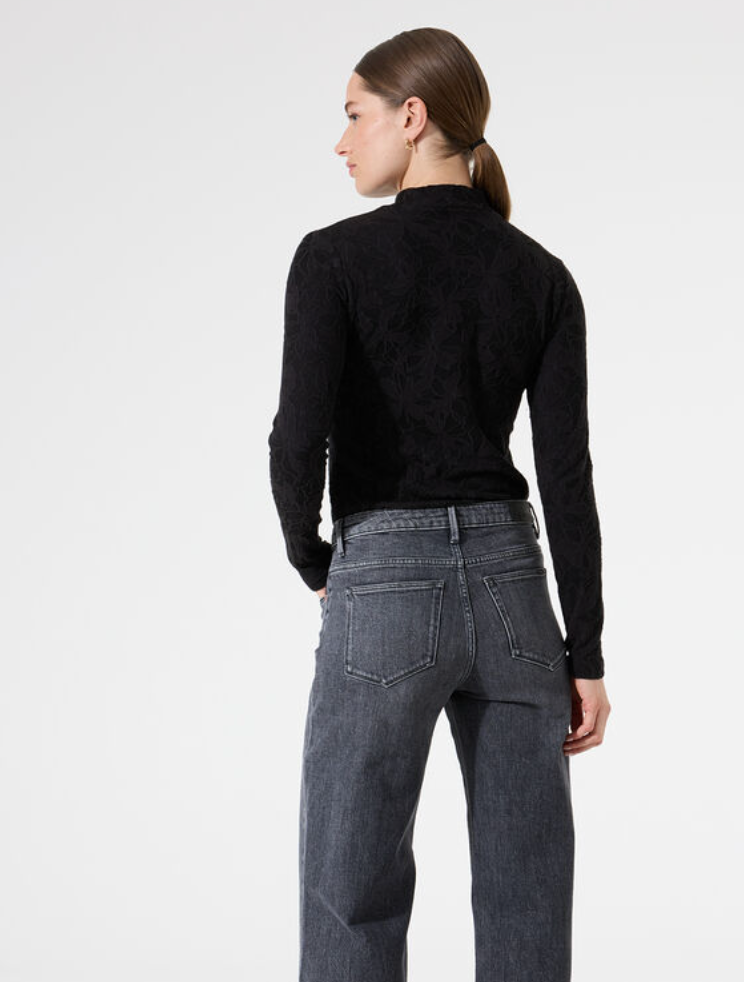 KIM BLK HIGH NECK FLORAL MESH