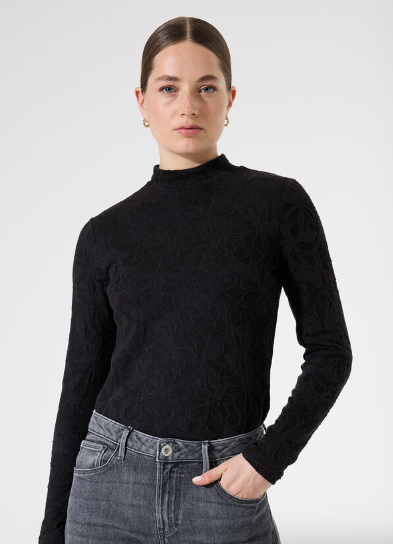 KIM BLK HIGH NECK FLORAL MESH