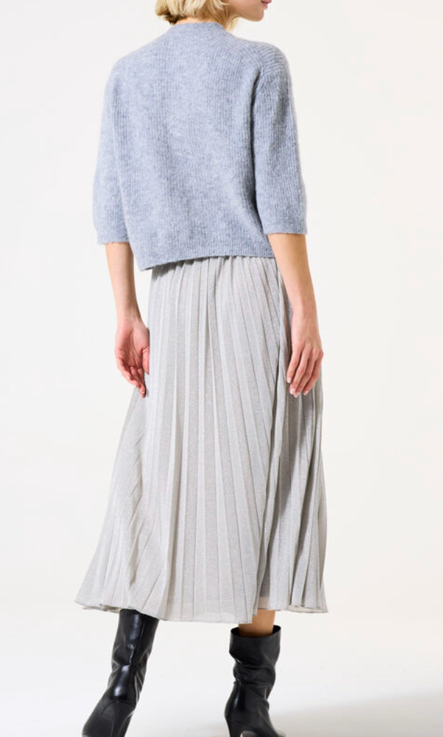 SOFT SILVER GLITTER PLEAT MIDI SKIRT