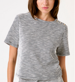 LICHE BLK WHITE LUREX S/SLV TOP W/GOLD B