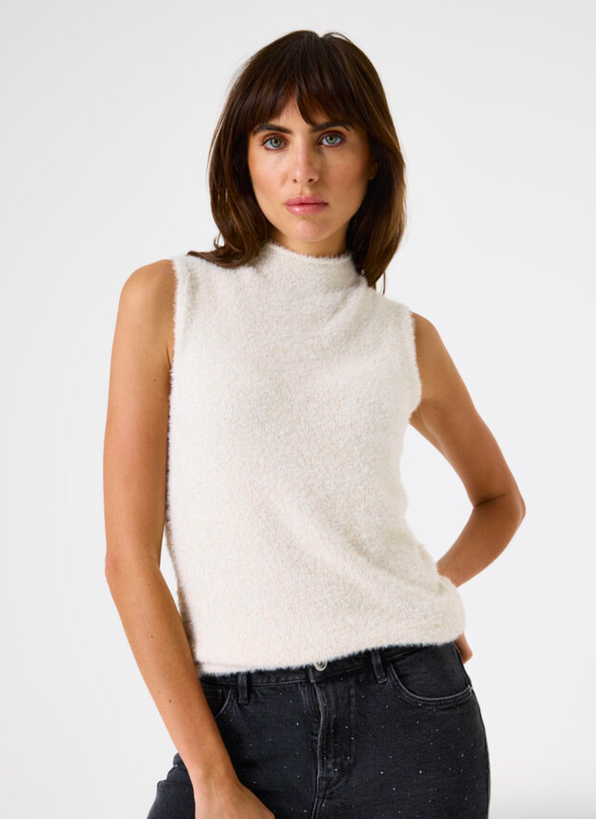 KAMALI GOLD FLEX CREAM FUNNEL NECK SLESS