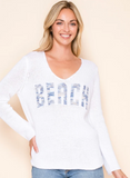 MARBLE BLUE 'BEACH' WHITE VNECK SW