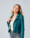 BITA SHORT TEAL CLASSIC LEATHER JACKET