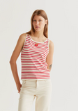 STRAWBERRY APPLIQUE RED STRIPE TANK