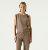 LATTE DUSK PLEAT TOP W/GOLD BUCKLE