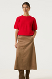 TAUPE FAUX SUEDE ALINE MIDI SKIRT