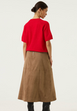 TAUPE FAUX SUEDE ALINE MIDI SKIRT