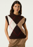 ARGYLE RED STITCH DESIGN BROWN VEST
