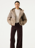 DUSKY TAUPE CONTRAST FABRIC HOOD PUFFER
