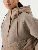 DUSKY TAUPE CONTRAST FABRIC HOOD PUFFER