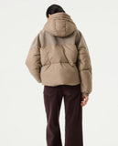 DUSKY TAUPE CONTRAST FABRIC HOOD PUFFER