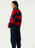 RED NAVY STRIPE KNIT HENLEY SW