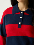 RED NAVY STRIPE KNIT HENLEY SW