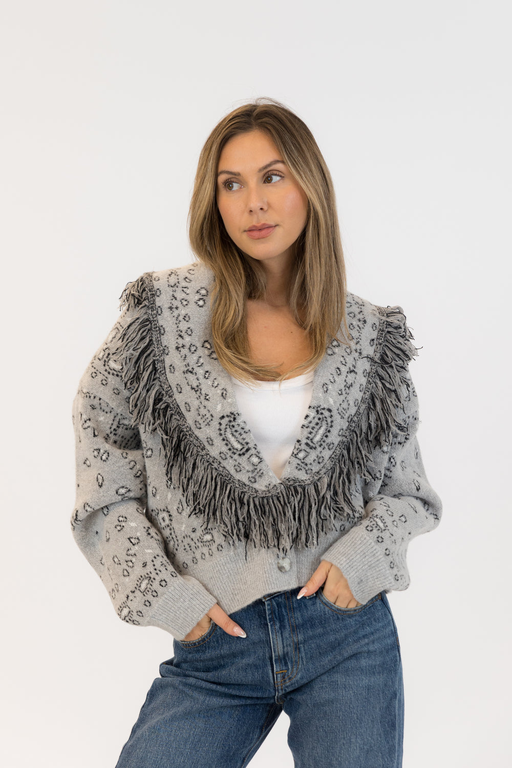 FRINGE GREY ANIMAL PAISLEY PRINT SHORT J