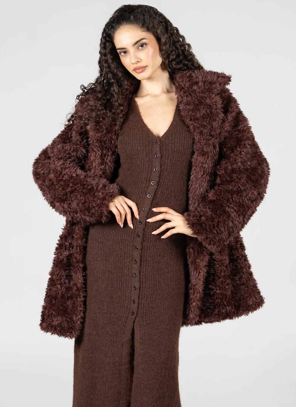 JESSY CHESTNUT TEDDY FAUX FUR JACKET