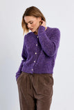 NANNYS PURPLE KNIT CARDI W/IVORY BUTTONS