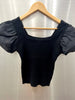 VALENCIA BLK KNIT PUFF SLV TOP