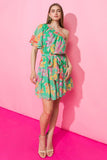 JADE FLORAL ONE SHOULDER FLUTTER DR