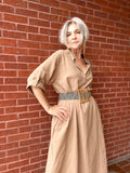 CAMEL RIDING PURE LINEN LONG DR
