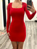 DRESS STACY RED SQ NECK